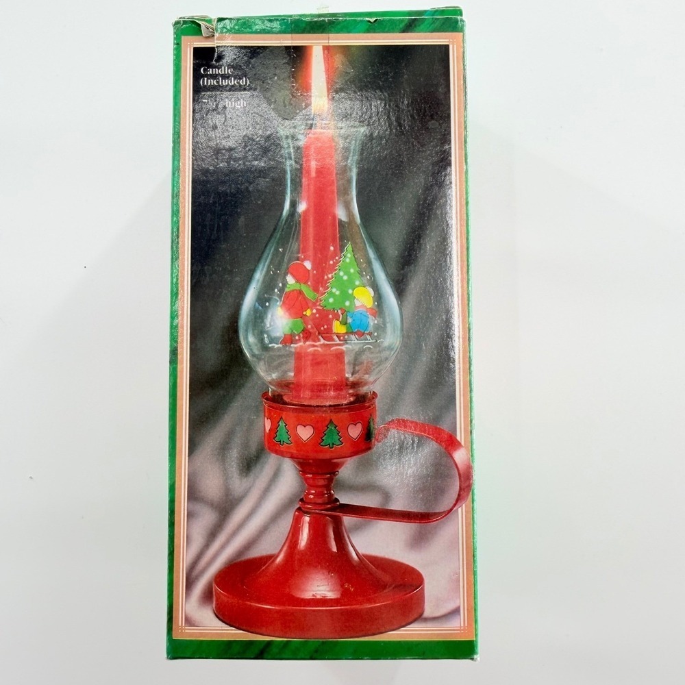 Christmas Decor Old Fashioned Holiday Hurricane Lamp Candle Holder Glass Vintage - Picture 3 of 8